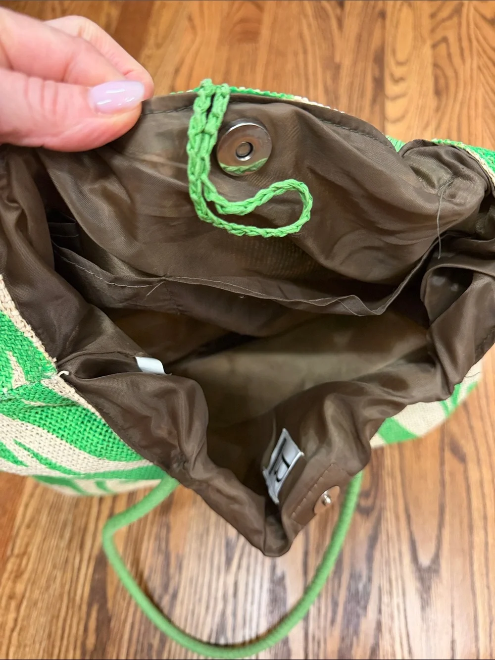 Bellemonde Green Zebra-Print Tote Bag